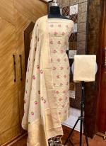 Pure Chanderi Beige Casual Wear Weaving Dress Material